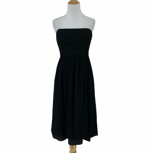 J. Crew Dress Womens 4 Black Emily Silk Back Zip Strapless Pleat Lined Chiffon - Picture 1 of 13